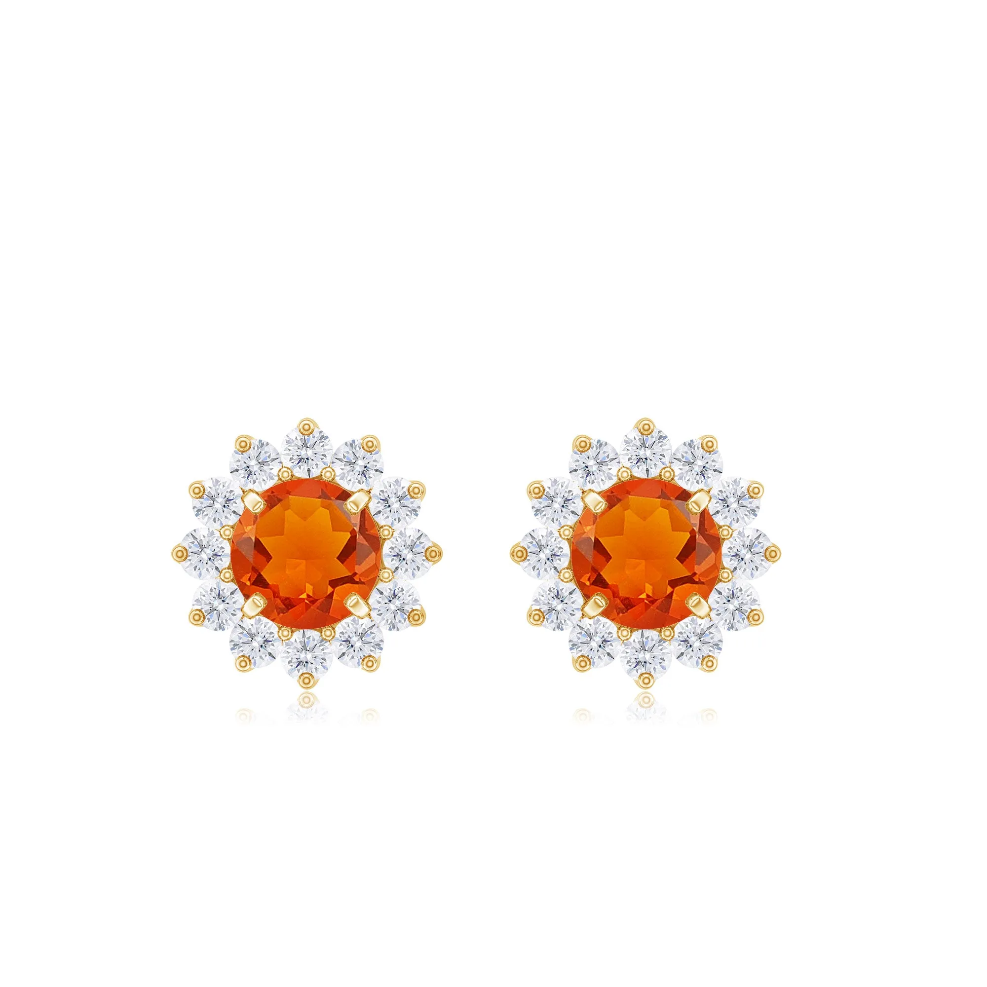 1 CT Classic Fire Opal Stud Earrings with Diamond Halo