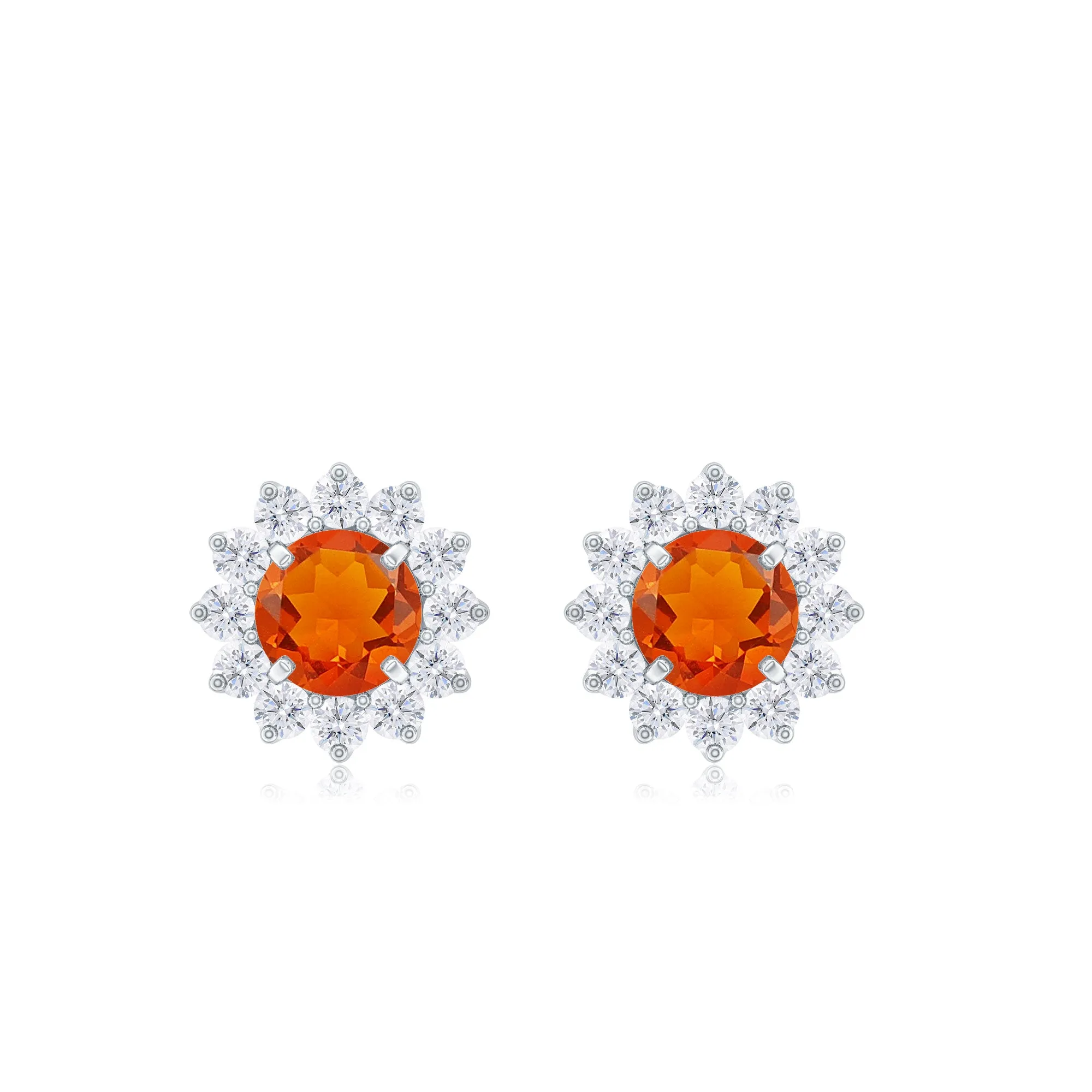 1 CT Classic Fire Opal Stud Earrings with Diamond Halo