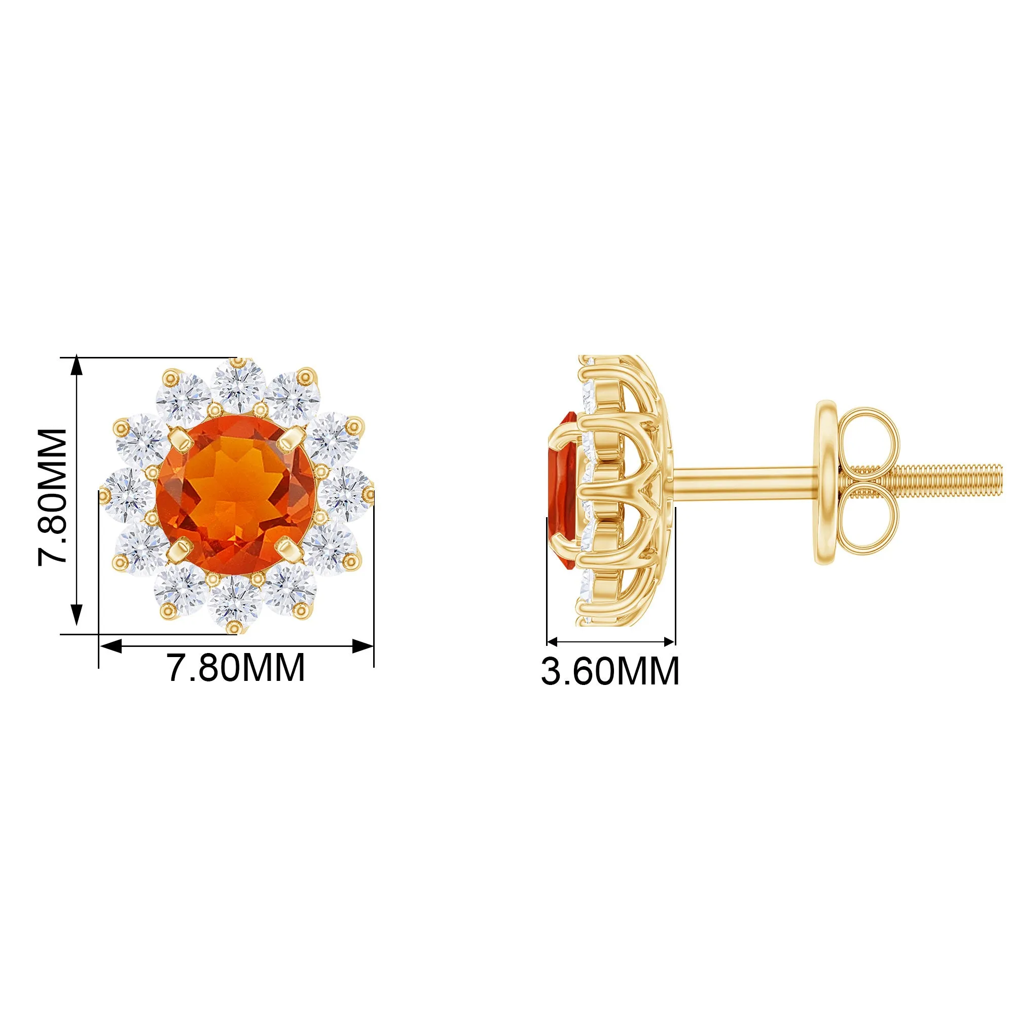 1 CT Classic Fire Opal Stud Earrings with Diamond Halo