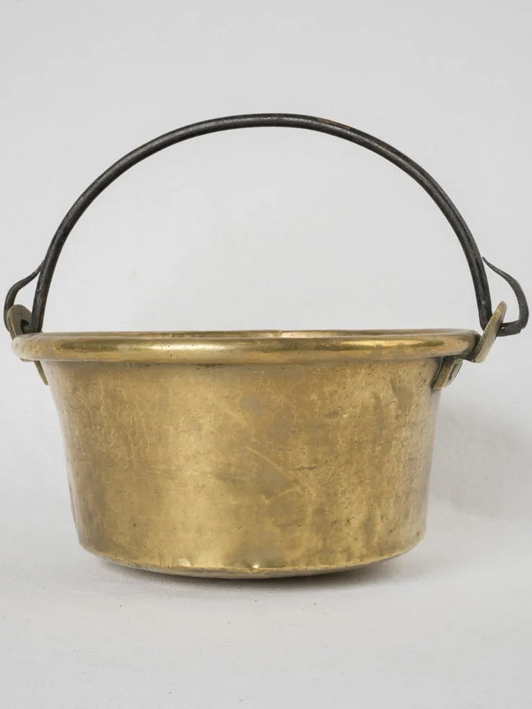 19th-century French brass kitchen cauldron w/ rolled edge