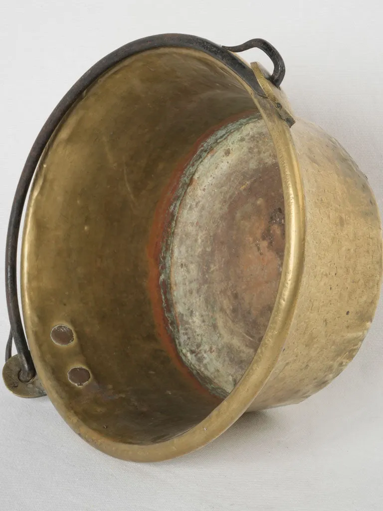 19th-century French brass kitchen cauldron w/ rolled edge