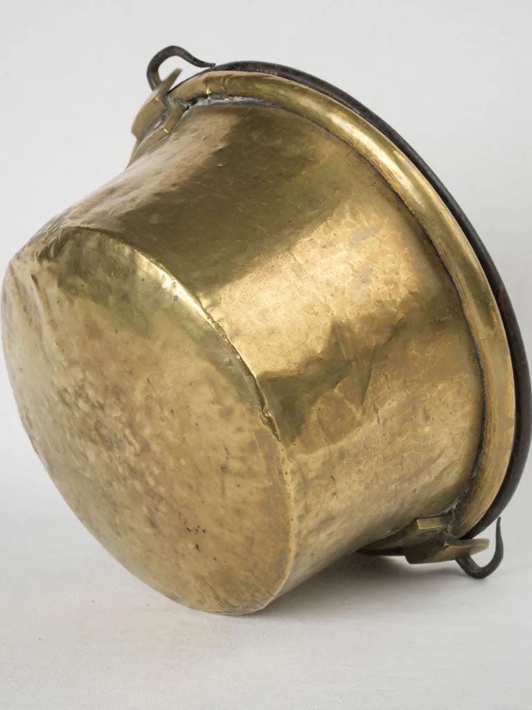 19th-century French brass kitchen cauldron w/ rolled edge