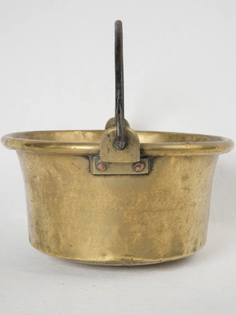 19th-century French brass kitchen cauldron w/ rolled edge