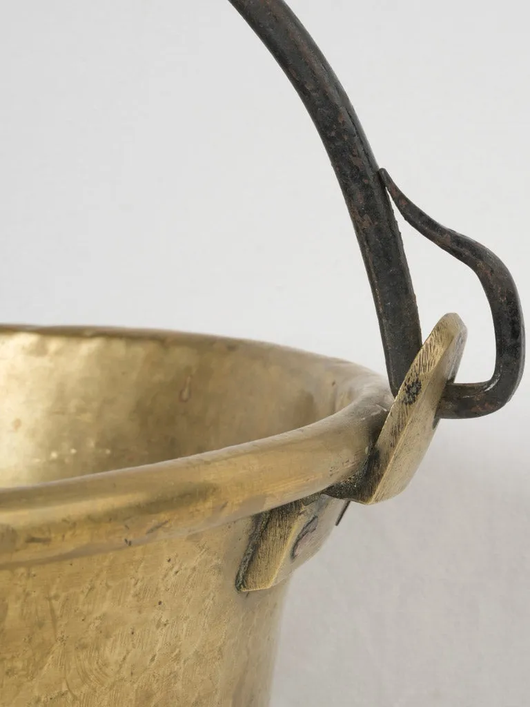 19th-century French brass kitchen cauldron w/ rolled edge