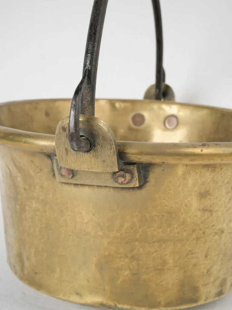 19th-century French brass kitchen cauldron w/ rolled edge