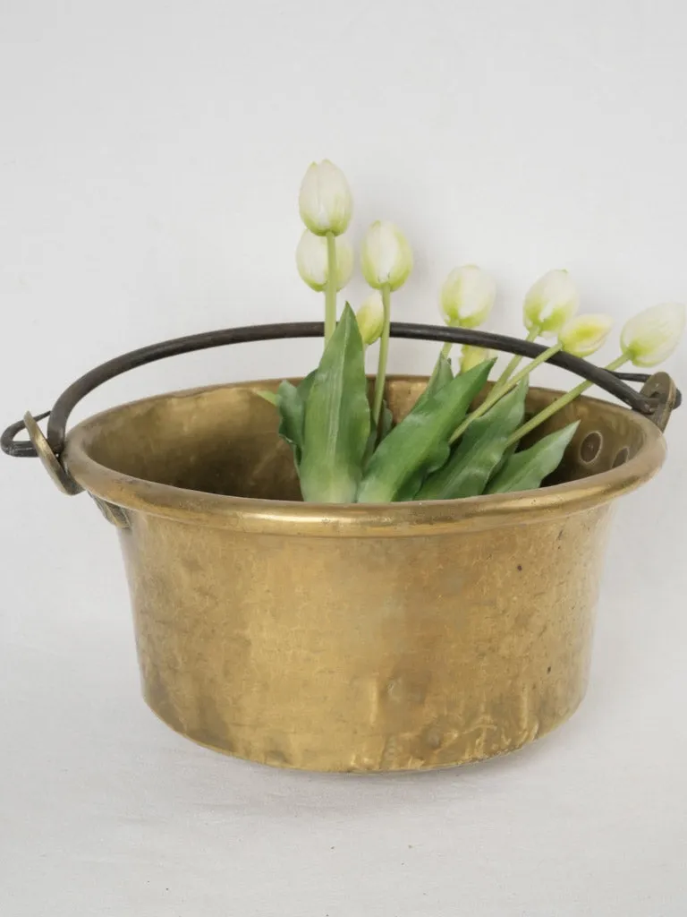 19th-century French brass kitchen cauldron w/ rolled edge