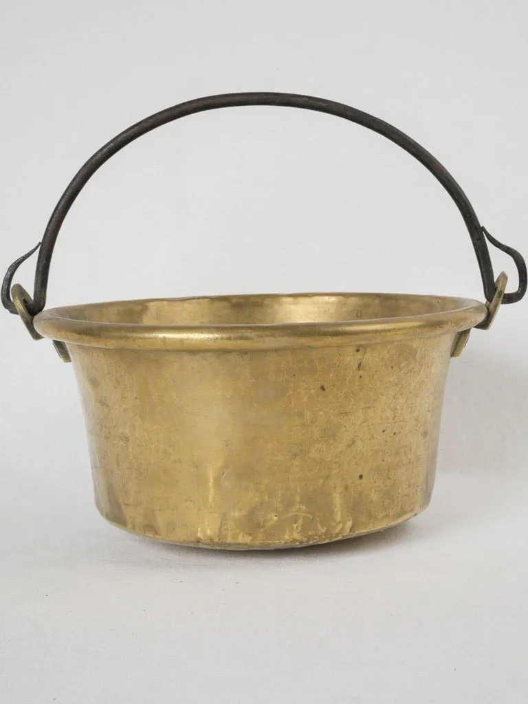 19th-century French brass kitchen cauldron w/ rolled edge