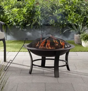 26" Metal Round Outdoor Wood-Burning Fire Pit