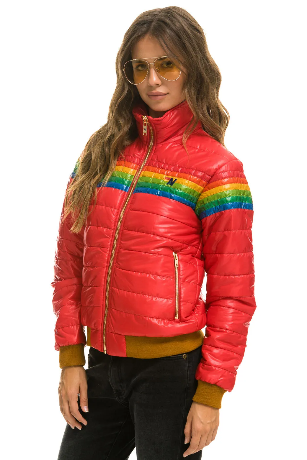 6 STRIPE RAINBOW SLEEVE JACKET -  GLOSSY CHERRY