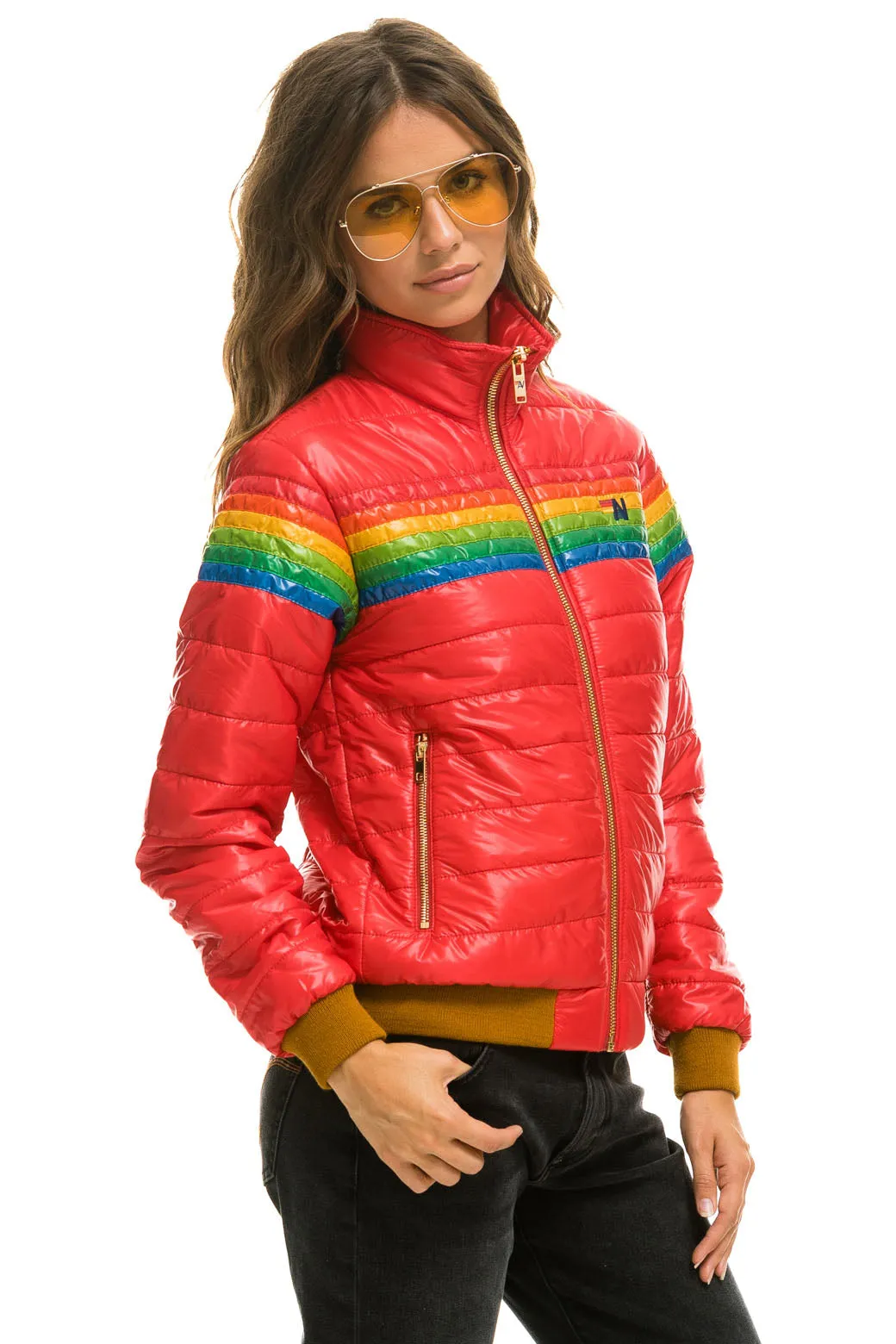 6 STRIPE RAINBOW SLEEVE JACKET -  GLOSSY CHERRY