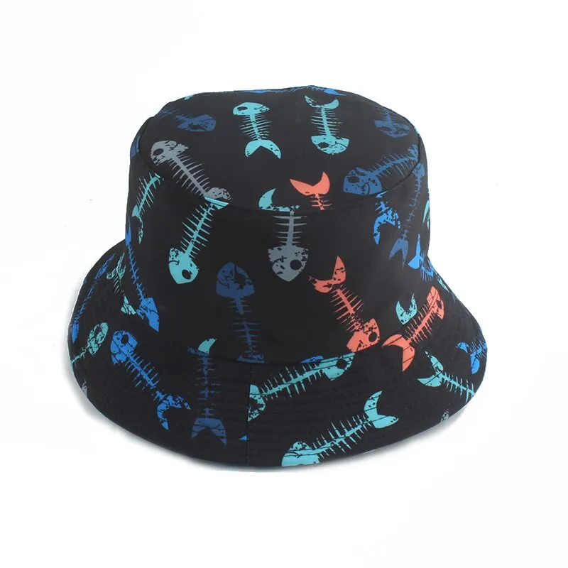 Funny Anime Cartoon Bucket Hat Reversible Fisherman Hat Unisex Street Hip Hop Flat Cap Fishing Bob Hat