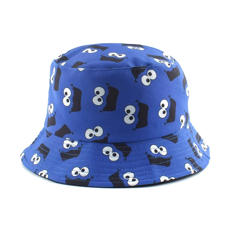 Funny Anime Cartoon Bucket Hat Reversible Fisherman Hat Unisex Street Hip Hop Flat Cap Fishing Bob Hat