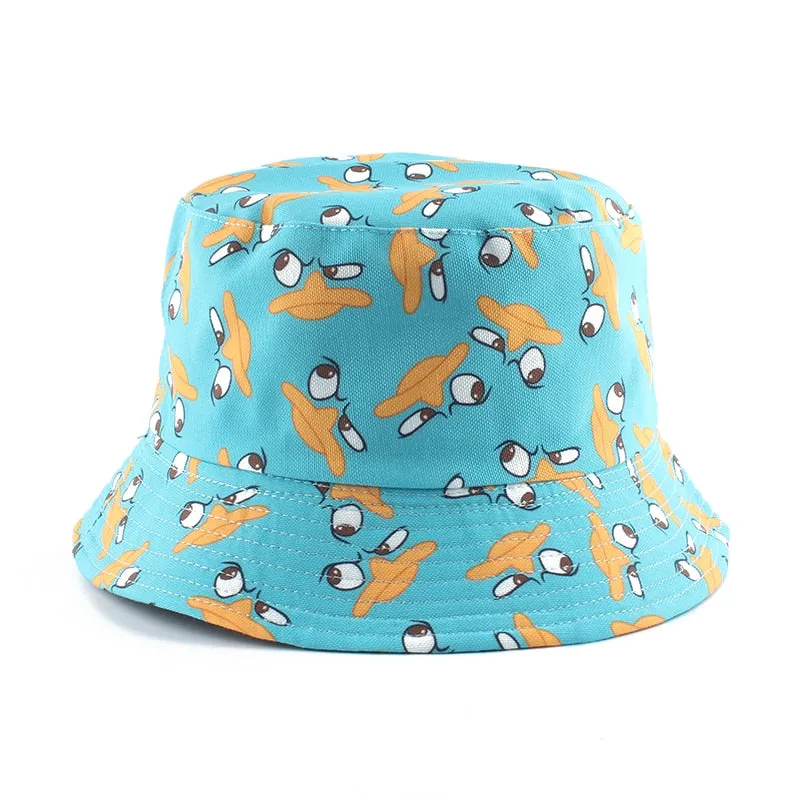 Funny Anime Cartoon Bucket Hat Reversible Fisherman Hat Unisex Street Hip Hop Flat Cap Fishing Bob Hat