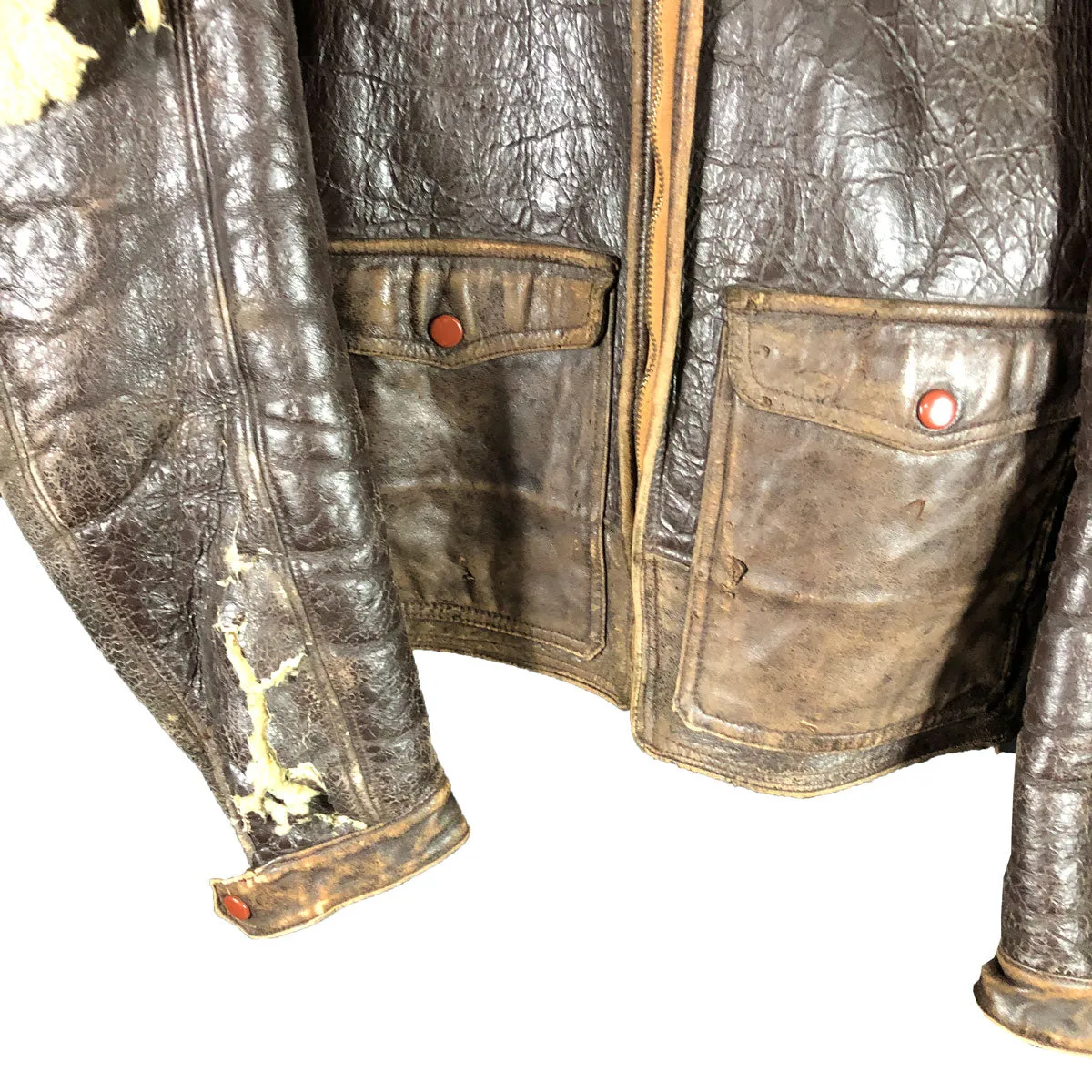 German Luftwaffe High Altitude Leather Sheepskin Flight Jacket Distressed