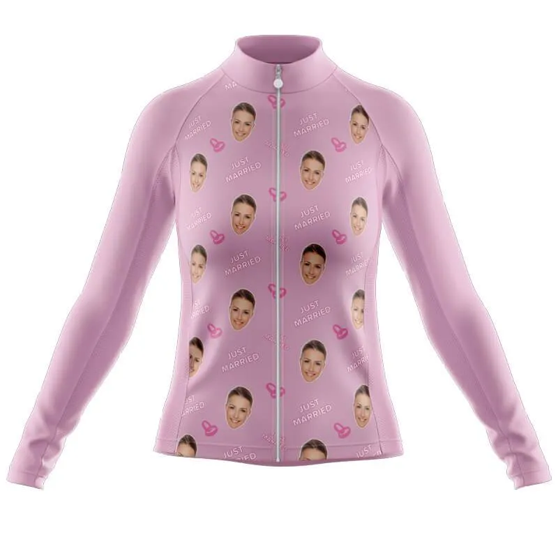 Just Married Custom Face Long Sleeve Club Jersey (Pink)