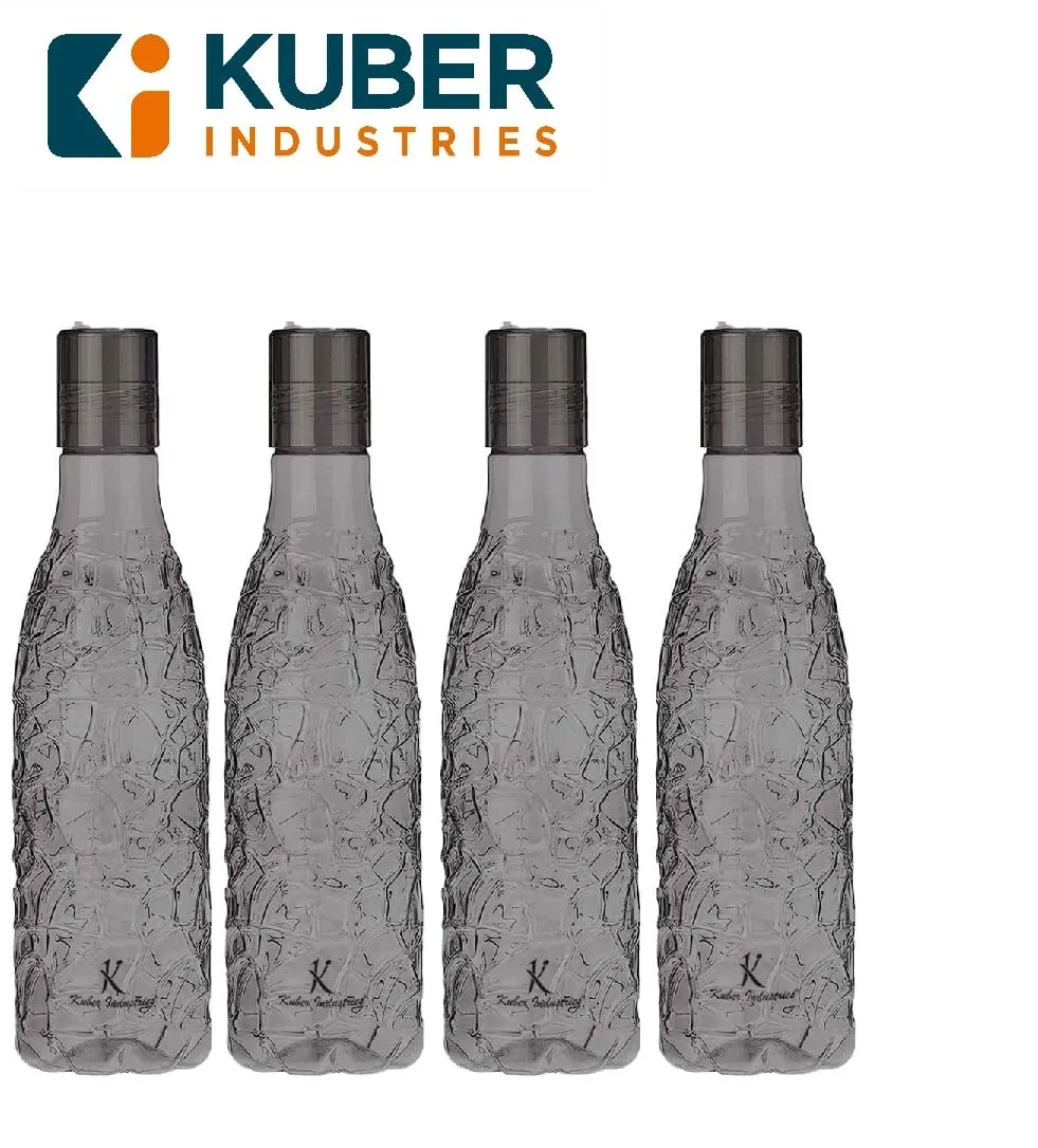 Kuber Industries BPA-Free Plastic Water Bottle|Leak Proof, Firm Grip, 100% Food Grade Plastic Bottles|for Home, Office, School & Gym|Unbreakable, Freezer Proof, Fridge Water Bottle|Pack of 4|Black