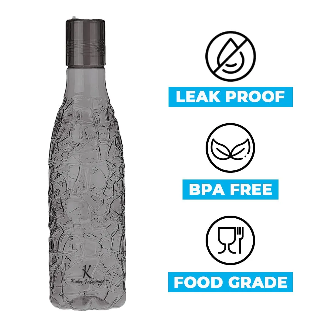 Kuber Industries BPA-Free Plastic Water Bottle|Leak Proof, Firm Grip, 100% Food Grade Plastic Bottles|for Home, Office, School & Gym|Unbreakable, Freezer Proof, Fridge Water Bottle|Pack of 4|Black