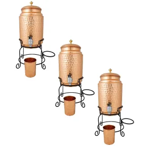 Kuber Industries Copper Water Bottle & Water Dispenser Combo Set|with Added Health Benefits of Copper|Ergonomic Design & Easy to Clean|Set of 2|5 Liters & 750 ML|Copper & Red (Pack of 3)