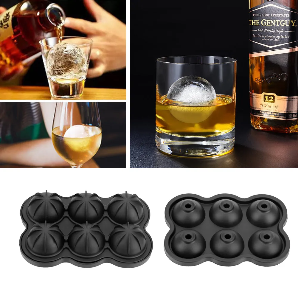 Large Ice Cube Maker Silicone Mold 6 Cell Big Sphere Ice Ball Tray Whiskey Wine Cocktail Party Bar Accessories