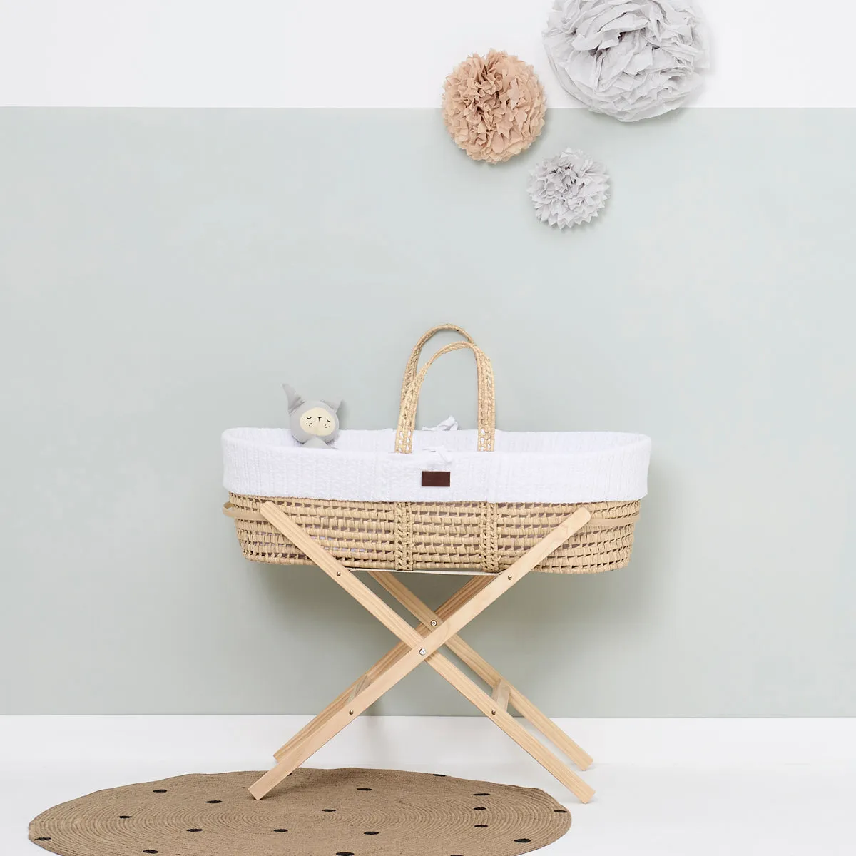 Organic Knitted Moses Basket Set inc Natural mattress