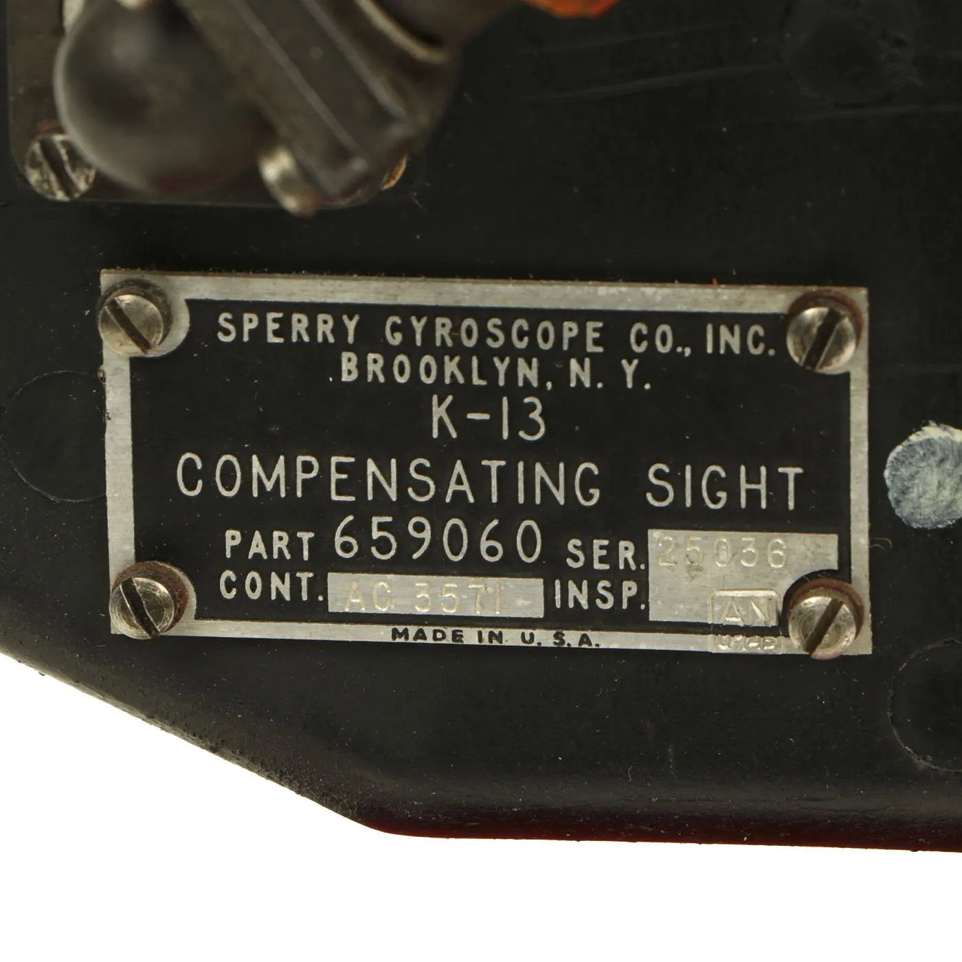 Original U.S. WWII Sperry Aircraft Gunsight K-13 Compensating Sight