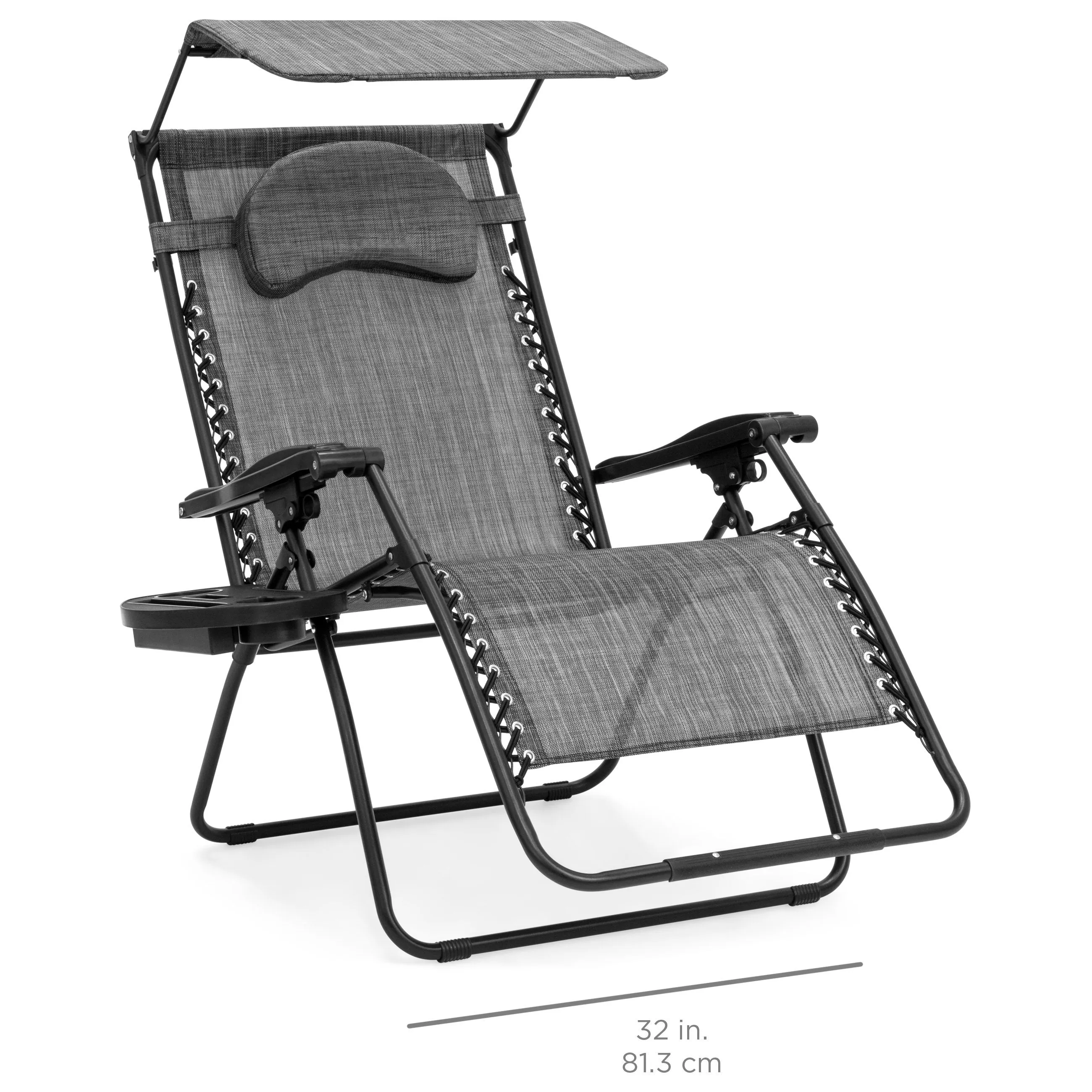 Oversized Zero Gravity Chair w/ Folding Canopy Shade Cup Holder