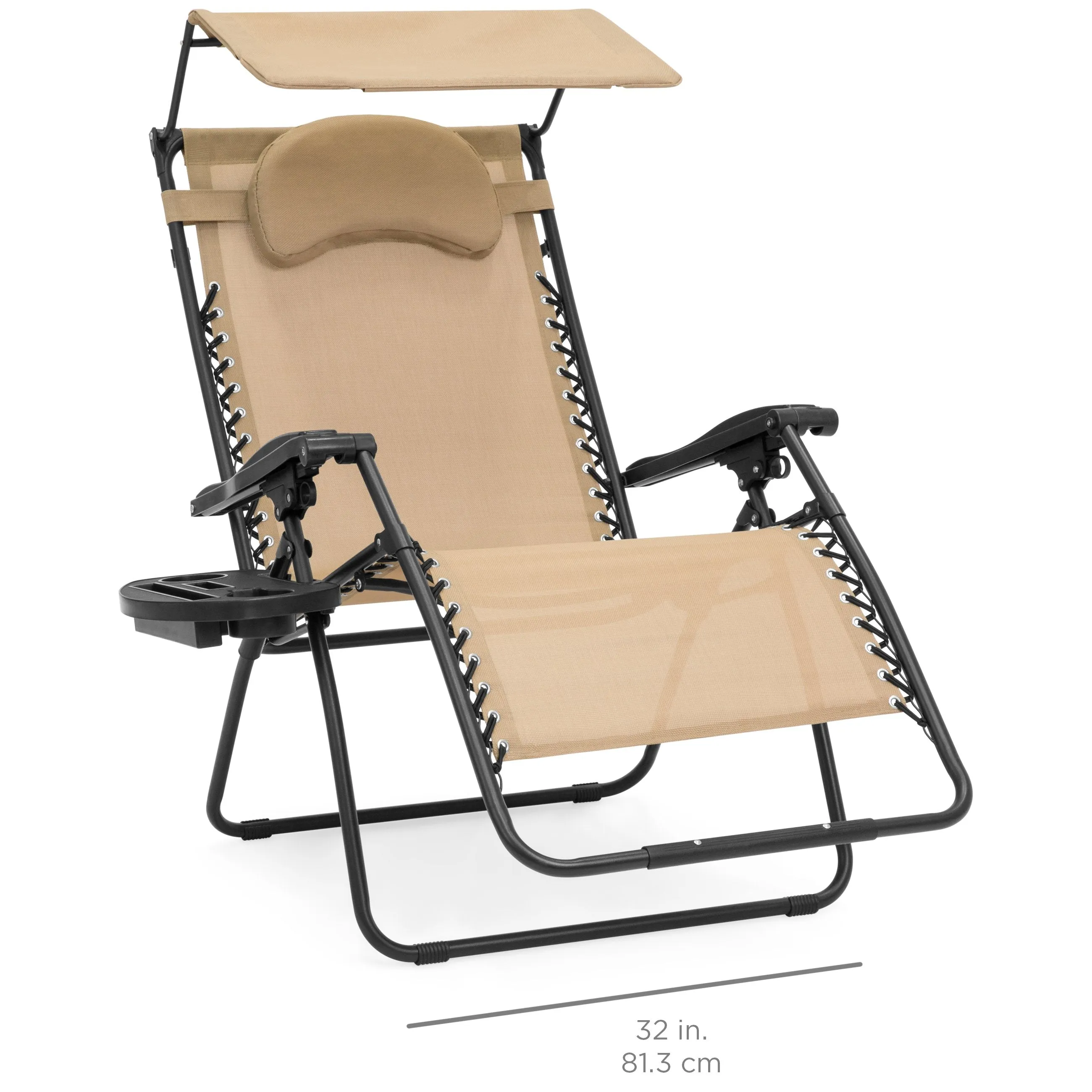 Oversized Zero Gravity Chair w/ Folding Canopy Shade Cup Holder