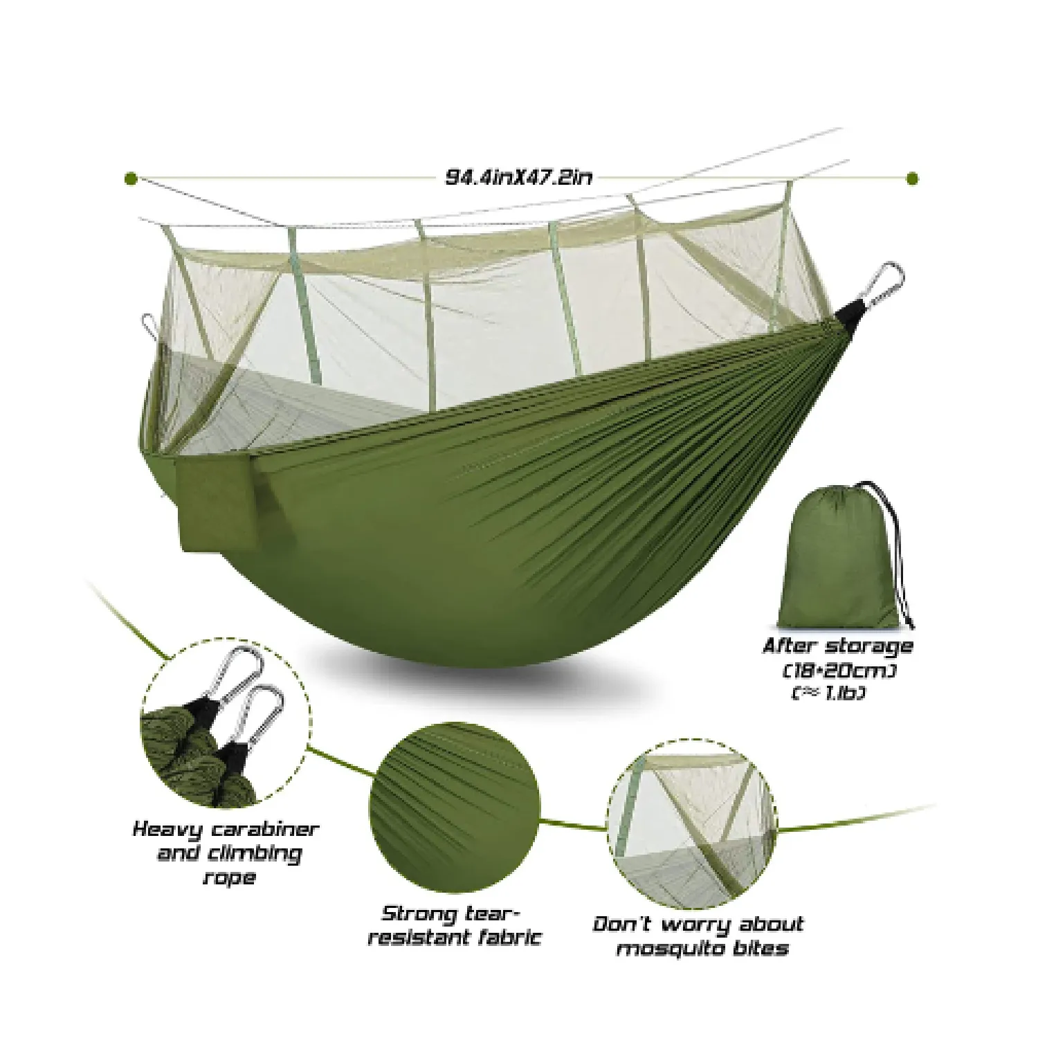 Rusee Camping Hammock with Net Outdoor Hammock | Lightweight Fabric Travel Bed