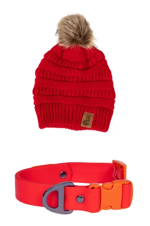 Scarlet Beanie with Pom & Waterproof Collar Matching Set