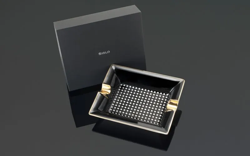 Siglo Black Checkered Two Cigar Ashtray