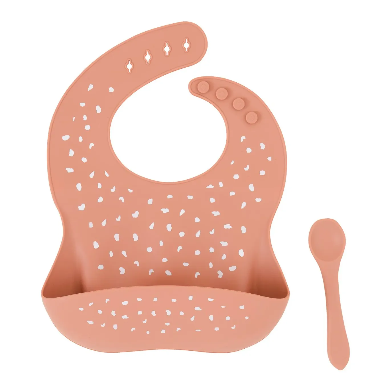 Silicone Catch Bib and Spoon Set - Terracotta