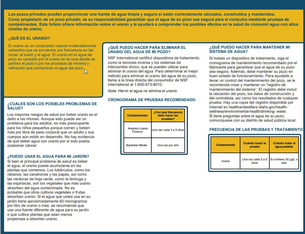 Uranium In Your Well Water (Spanish) - Print Version