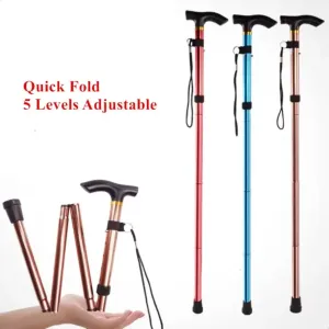 Walking Stick Telescopic Baton Hiking Trekking Poles Aluminum Alloy Metal Folding Cane Crutches Pole  Elderly People