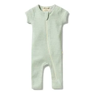 Wilson Frenchy Organic Cotton Striped Short Sleeve Zipsuit - Deep Sea (12-18 Months, 10-12 Kg)