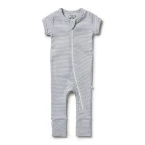 Wilson Frenchy Organic Cotton Striped Short Sleeve Zipsuit - Rain Drop (12-18 Months, 10-12 Kg)