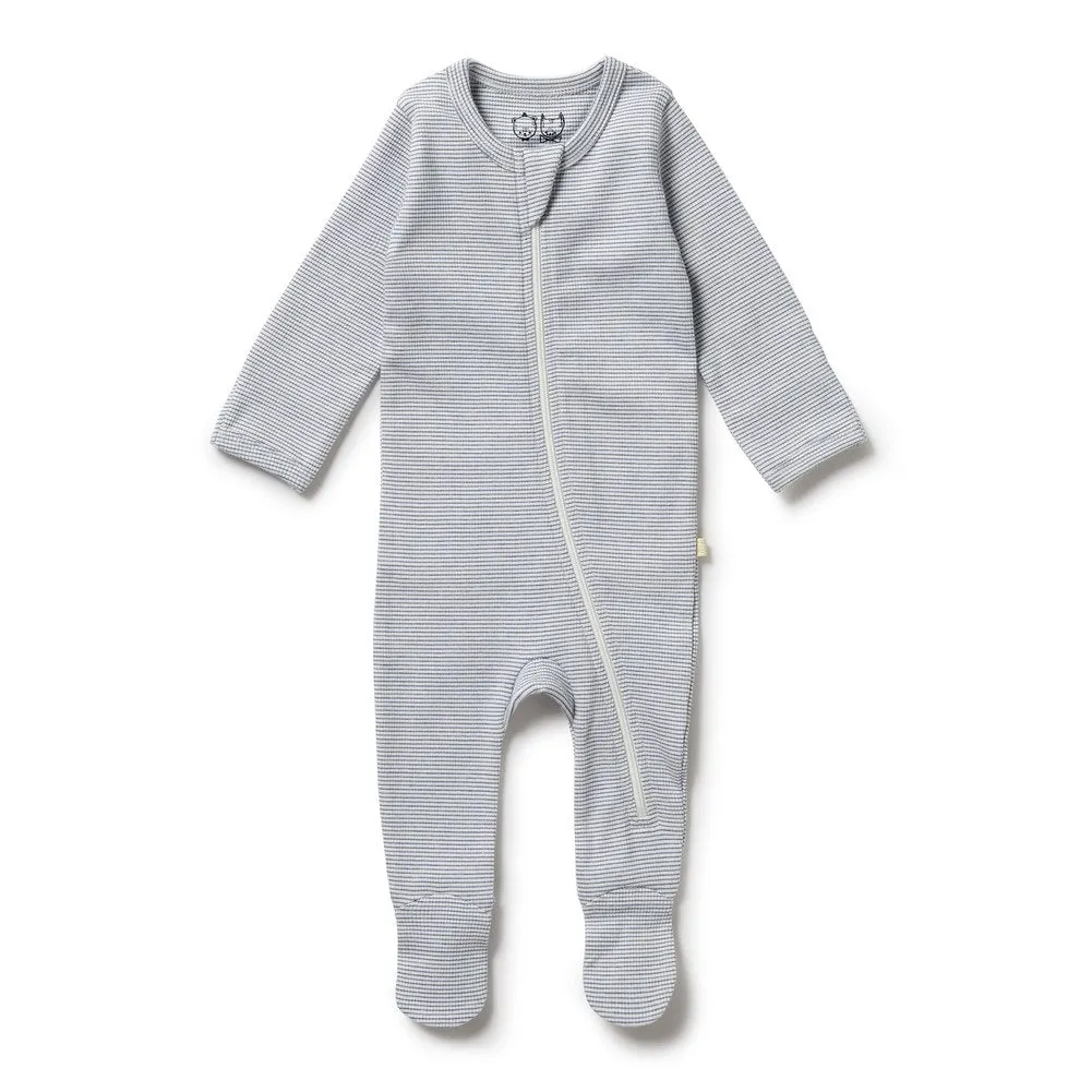 Wilson Frenchy Organic Cotton Terry Long Sleeve Footed Sleeper - Rain Drop (Petit Baby, Up to 3.5 Kg)